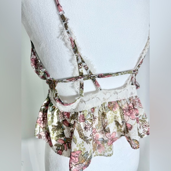 Intimately Free People Floral Lace Cropped Cami Tank Top With Hook Closure Sz S - Picture 3 of 4